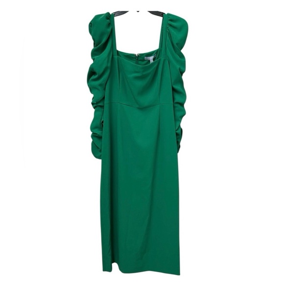 Antonio Melani Green Pine Ruched Puff Sleeve Midi Dress Size 2 NWT $199 - Picture 5 of 7